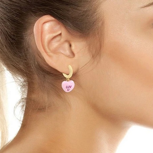 New Betsey Johnson Sweetheart Charm Huggie Hoop Earrings - Picture 5 of 7